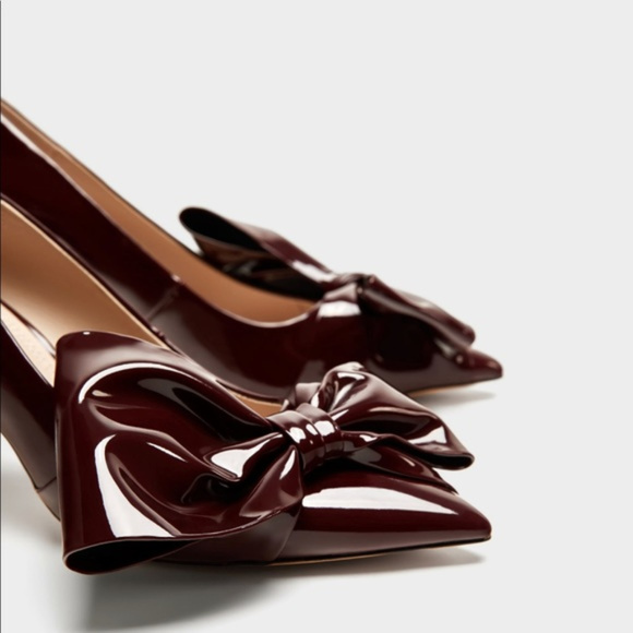 ZARA Faux Patent Court shoes with bow US 7.5 6.5 - Picture 2 of 6